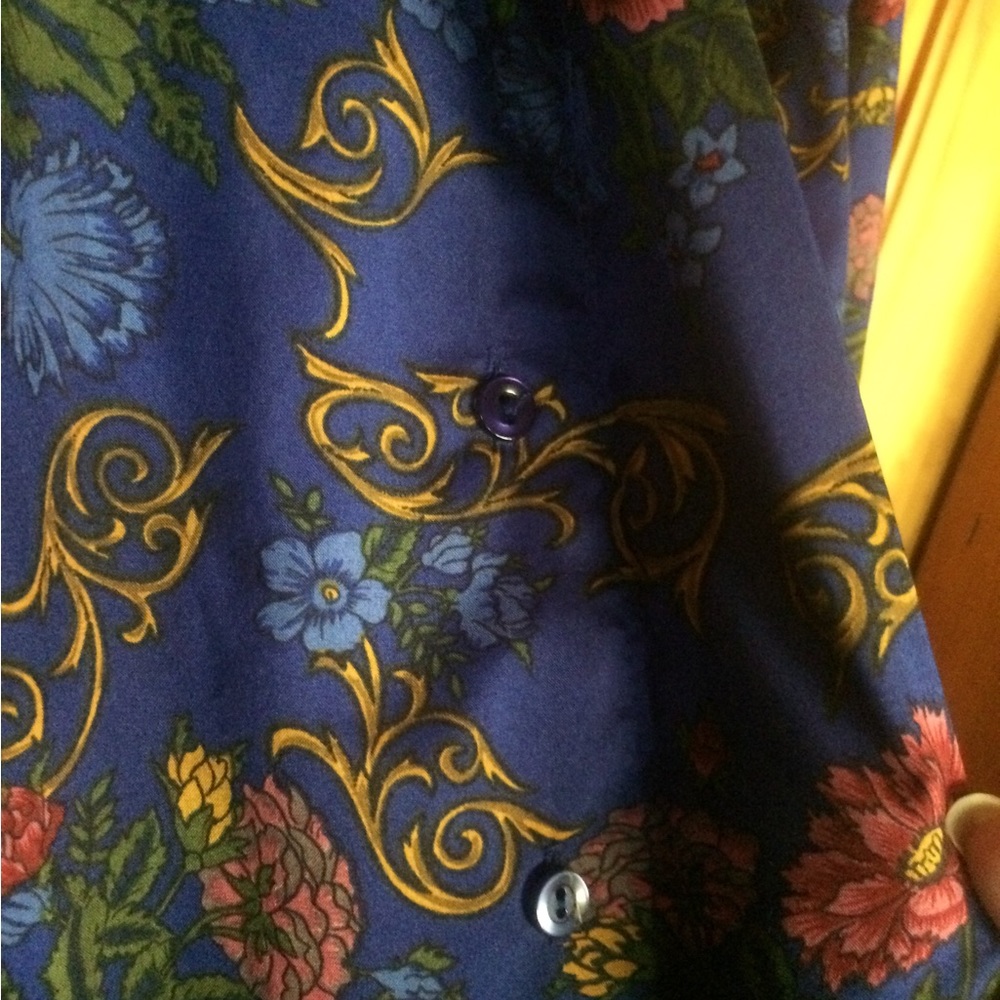 Vintage Hidden Button Dark Blue Pattern Blouse - image 6